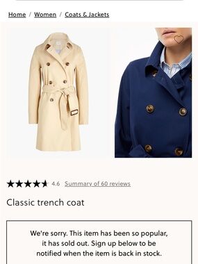 J. Crew Factory Classic Double-Breasted Trench Coat in Light Khaki.